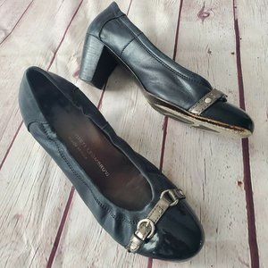 AGL 38.5 Black Leather Patent Round Cap Toe Heel